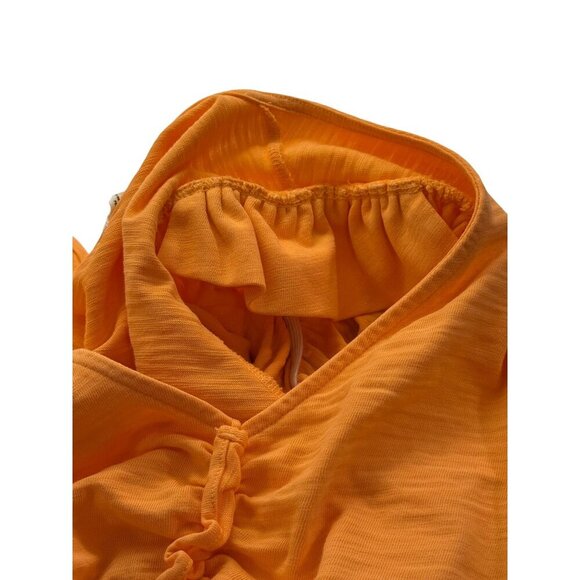 Nation LTD Giada Top Ruffled V-Neck Slub Poplin Puff Sleeve Cotton Orange Size M - Picture 6 of 9